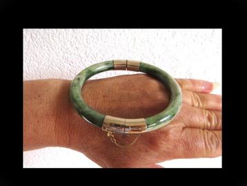 Bijzonder Groen Jade Armband met 14K Gouden Monturen! beschikbaar voor biedingen