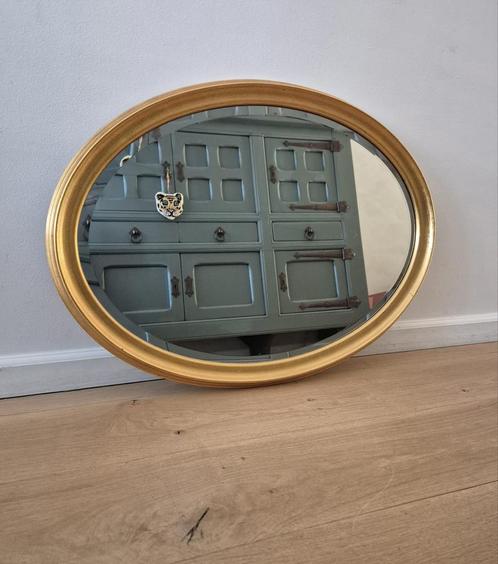Grote vintage antieke ovale facetgeslepen spiegel goud, Huis en Inrichting, Woonaccessoires | Spiegels, Zo goed als nieuw, 75 tot 100 cm