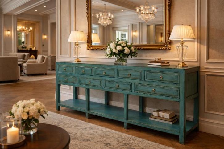 Side Table Kommode Turquoise, Huis en Inrichting, Tafels | Sidetables, Nieuw, 25 tot 50 cm, 150 tot 200 cm, Rechthoekig, Overige houtsoorten