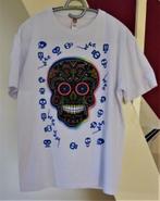 Comfort wit T-shirt met kleurrijke doodskop, Maat 38/40 (M), Wit, Nieuw, Ophalen of Verzenden