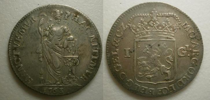 PD11035 Gelderland 1 Gulden 1763    , Postzegels en Munten, Munten | Nederland, Losse munt, 1 gulden, Vóór koninkrijk, Ophalen of Verzenden