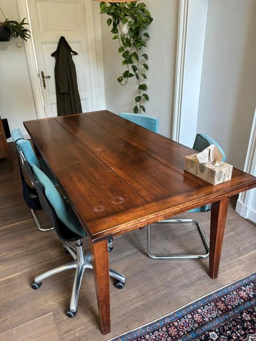 Massief houten tafel 90x200, Huis en Inrichting, Tafels | Eettafels, Gebruikt, 50 tot 100 cm, 200 cm of meer, Vijf personen of meer