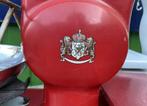 Rood emaille oude weegschaal, Ophalen