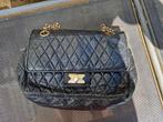 Prachtige vintage dubbel flapbag echt leer zwart goud, Ophalen of Verzenden, Gebruikt, Zwart