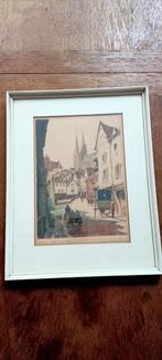 Oude stadsgezicht ets in lijst, Antiek en Kunst, Ophalen of Verzenden