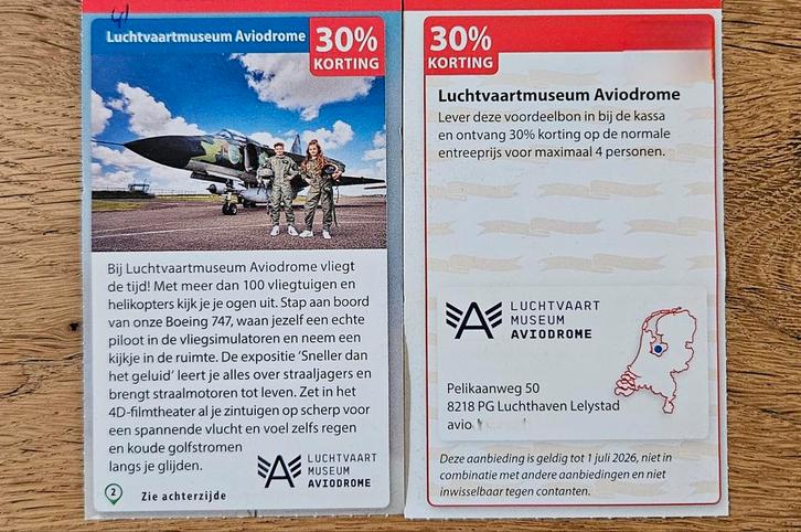 Luchtvaartmuseum Aviodrome 30% korting voor max 4 personen, Tickets en Kaartjes, Kortingen en Cadeaubonnen