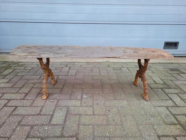 Grote tuinbank parkbank bank met oud meerpaal hout, Tuin en Terras, Tuinbanken, Zo goed als nieuw, Hout, Verzenden