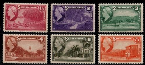 Suriname nr. 221-222, 224-225 en 227-228 Koningin Wilhelmina, Postzegels en Munten, Postzegels | Suriname, Postfris, Ophalen of Verzenden