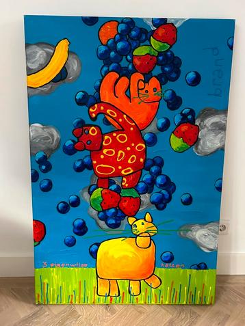 Acryl schilderij van Brand Kunst Rotterdam - 3 katten  beschikbaar voor biedingen