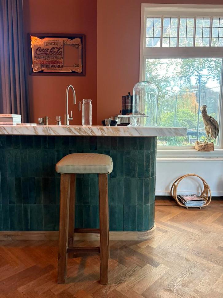 Barkruk eiken vintage 5x, Huis en Inrichting, Barren, Gebruikt, Ophalen