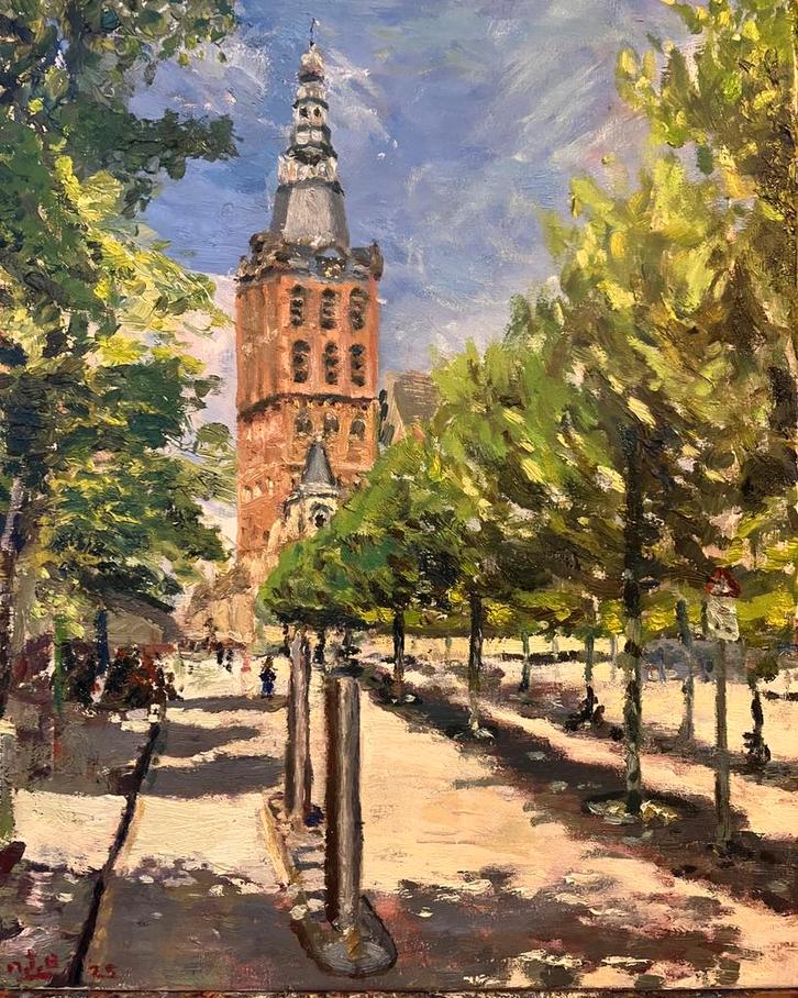 Sint Jan in Den Bosch, olieverf op doek, 40x50 cm, Antiek en Kunst, Kunst | Schilderijen | Klassiek, Ophalen