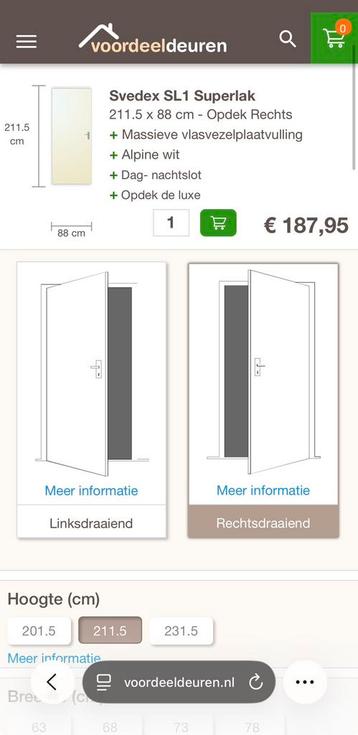Svedex superlak opdek deur 88,0 x 211,5 alpinewit, rechts beschikbaar voor biedingen