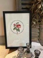 Brocante Rozenprent in lijst, Ophalen of Verzenden