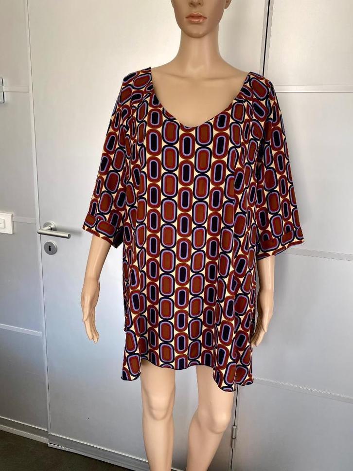 i117 Only.M maat 44=L blouse tuniek top bruin/beige/blauw, Kleding | Dames, Blouses en Tunieken, Zo goed als nieuw, Maat 42/44 (L)