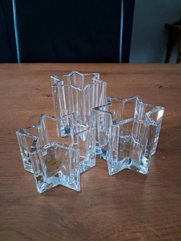 ROYAL CRYSTAL ROCK -  3 mooie ster kandelaars model Stella, Huis en Inrichting, Woonaccessoires | Kandelaars en Kaarsen, Zo goed als nieuw