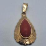Gouden hanger met bloedkoraal 585, Sieraden, Tassen en Uiterlijk, Antieke sieraden, Ophalen of Verzenden, Goud, Hanger, Met edelsteen