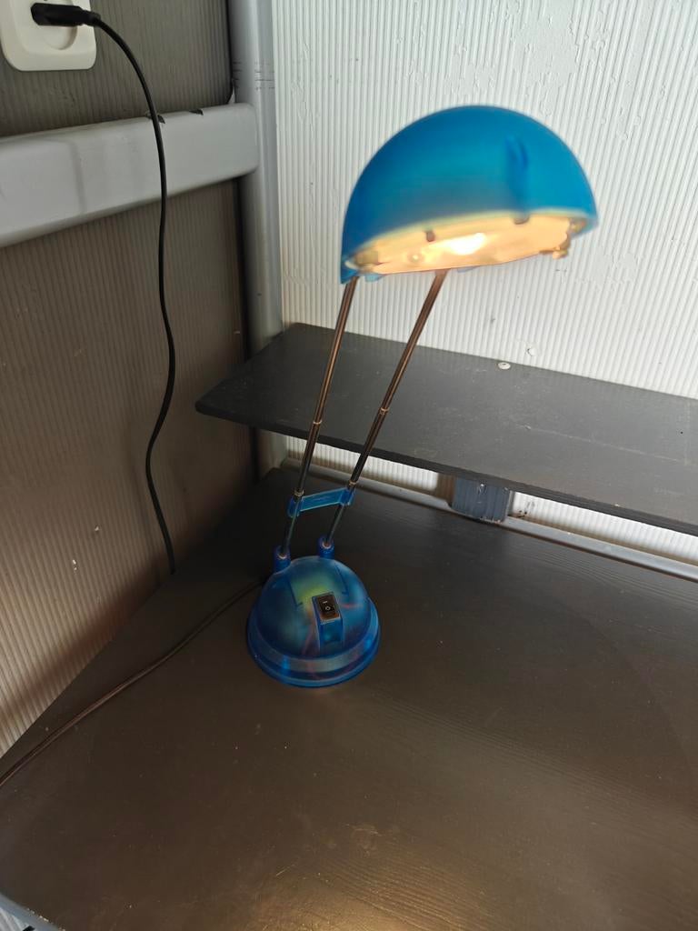 Vintage blauwe bureaulamp, Huis en Inrichting, Ophalen, Gebruikt, Vintage, Minder dan 100 cm