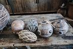 Set houten grote sobere/brocante decoratie/kerstballen, Ophalen of Verzenden