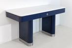 Mid-Century Modern Blauwe Tafel met Wit Marmeren Blad, Huis en Inrichting, Bureaus, Ophalen of Verzenden, Gebruikt