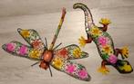 Grote metalen Libelle + Salamander (Tuin/Wanddecoratie), Verzenden, Gebruikt