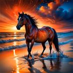 Diamond Painting paard zonsondergang strand 40x40cm (rond), Ophalen of Verzenden, Nieuw, Knutselwerk