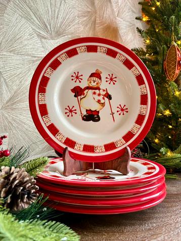 Vintage sneeuwpop kerst borden | kerst servies | set van 5 beschikbaar voor biedingen