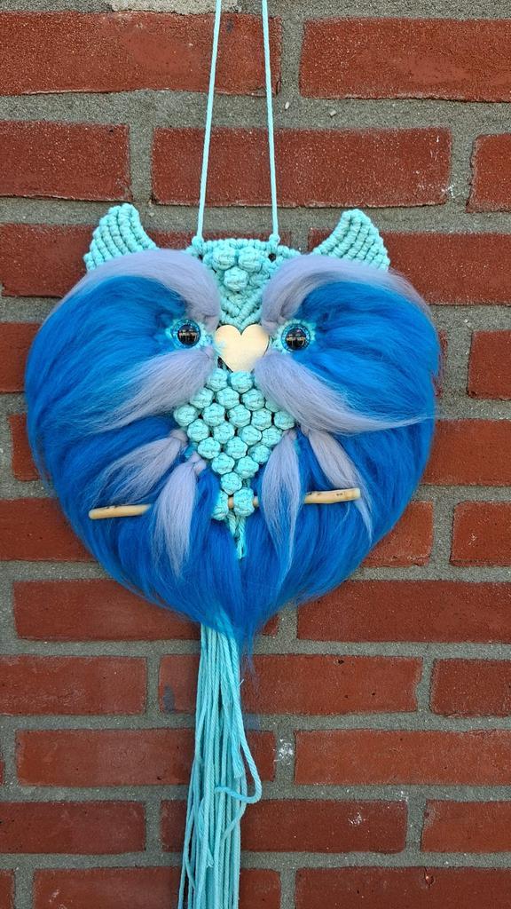 Blauwe Macramé Uil - Handgemaakt, Huis en Inrichting, Woonaccessoires | Wanddecoraties, Nieuw, Ophalen of Verzenden