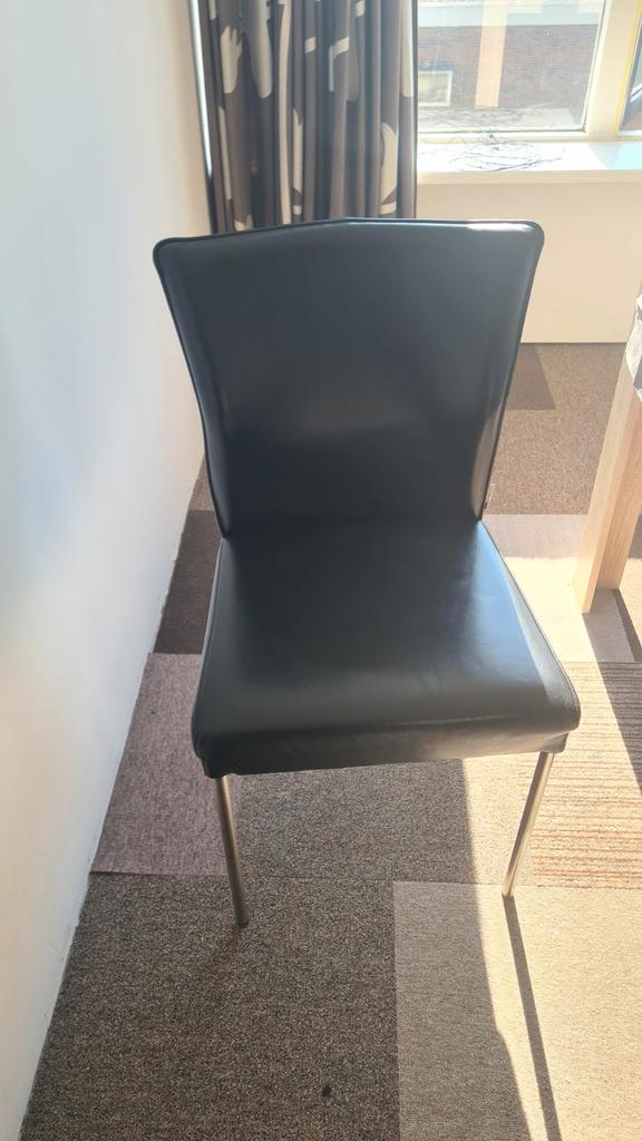 Topform Design Stoel - Zwart Leer, Huis en Inrichting, Stoelen, Zo goed als nieuw, Eén, Leer, Metaal, Zwart, Ophalen of Verzenden