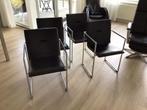 Arco Frame Eetkamerstoelen - Zwart Leder, RVS Frame, Ophalen, Zwart, Leer, Zo goed als nieuw