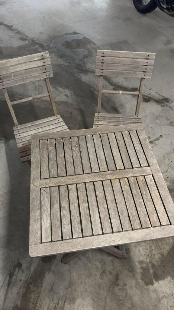 Bistro set Outdoor Six, Tuin en Terras, Tuinsets en Loungesets, Gebruikt, Tuinset, Teakhout, 2 zitplaatsen, Ophalen of Verzenden