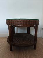 Vintage Rotan Tafel met Glasplaat, Ophalen, Rechthoekig, Minder dan 55 cm, 45 tot 60 cm