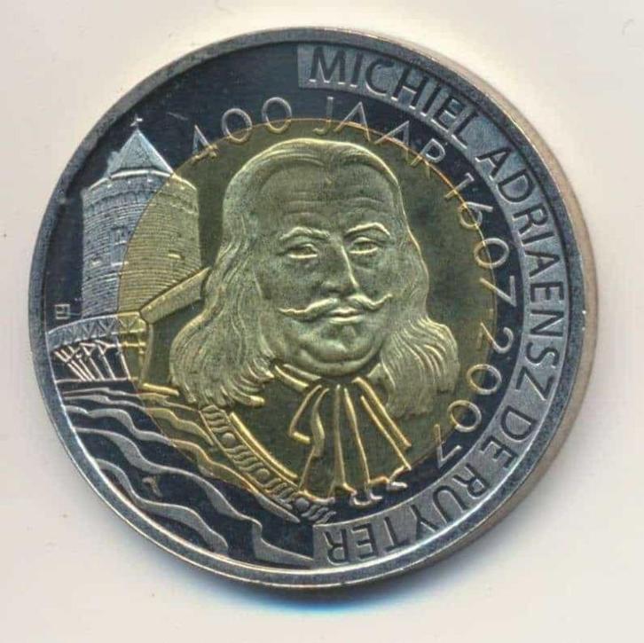 Nederland 2 euro 2007 Michiel de Ruyter Vlissingen penning, Postzegels en Munten, Penningen en Medailles, Overige materialen, Nederland