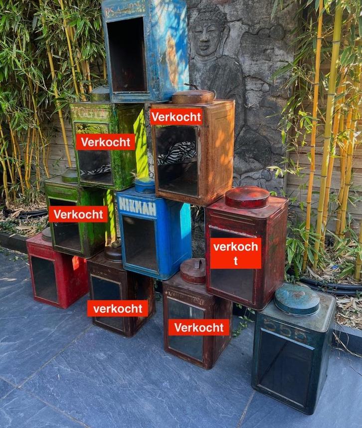 Industriele kroepoek blik lantaarn windlicht india brocante, Huis en Inrichting, Woonaccessoires | Kandelaars en Kaarsen, Nieuw