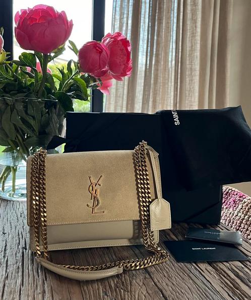 Saint Laurent Sunset Medium tas, Sieraden, Tassen en Uiterlijk, Tassen | Damestassen, Zo goed als nieuw, Beige, Ophalen of Verzenden