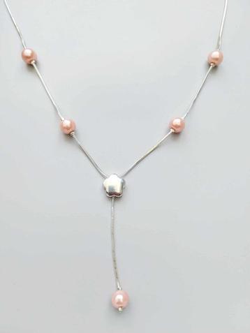zilverkleurig y-ketting met roze kralen beschikbaar voor biedingen