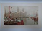 Litho zicht op Amsterdamse gracht in sneeuw H. Cassiers 1900, Antiek en Kunst, Kunst | Litho's en Zeefdrukken, Verzenden