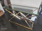 Gouden Side Table met Glazen Blad, Huis en Inrichting, Tafels | Sidetables, Ophalen, 100 tot 150 cm, Zo goed als nieuw, Glas