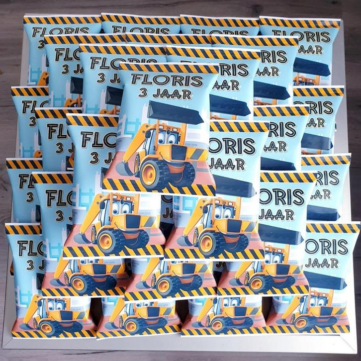 Traktatie zakje chips met thema BOUW, Hobby en Vrije tijd, Feestartikelen, Nieuw, Feestartikel, Verjaardag, Ophalen of Verzenden