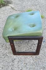 Groen leren verstelbare hocker  - voetenbank  '70 - '80, Ophalen, Rechthoekig, Hout