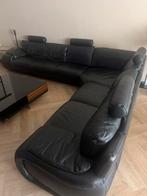 Zwarte leren hoekbank - 6m - Comfortabel!, Ophalen, Gebruikt, 100 tot 125 cm, Hoekbank