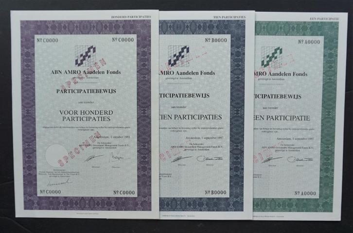 ABN AMRO Aandelen Fonds - 1991  3x, Postzegels en Munten, Aandelen en Waardepapieren, Aandeel, 1970 tot heden, Verzenden