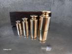 4 koperen knop gewichten in houten blok, Antiek en Kunst, Ophalen of Verzenden, Koper