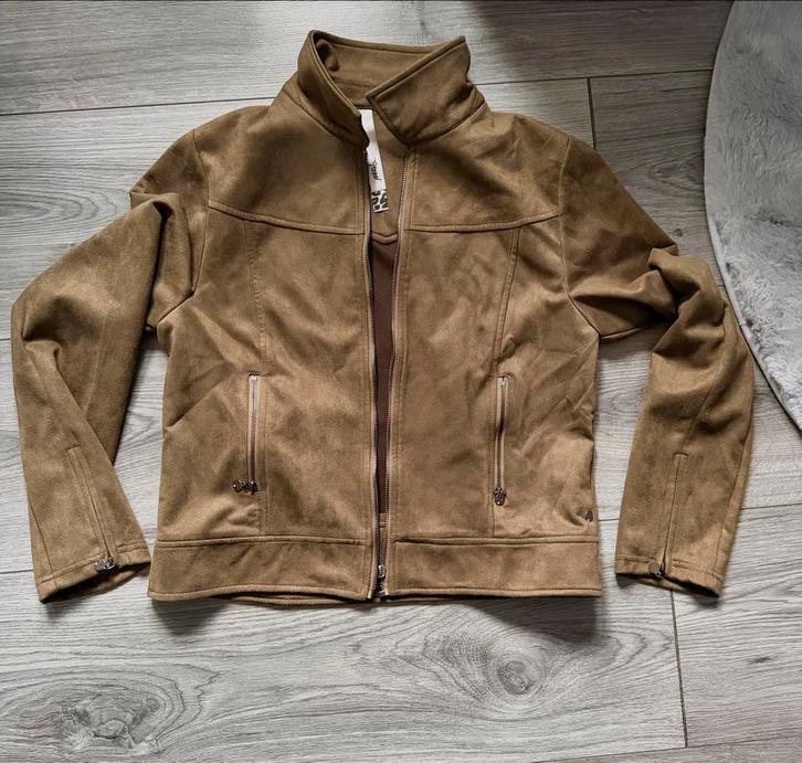 Poools suède-look jasje - maat 42, Kleding | Dames, Jasjes, Kostuums en Pakken, Zo goed als nieuw, Jasje, Maat 42/44 (L), Bruin