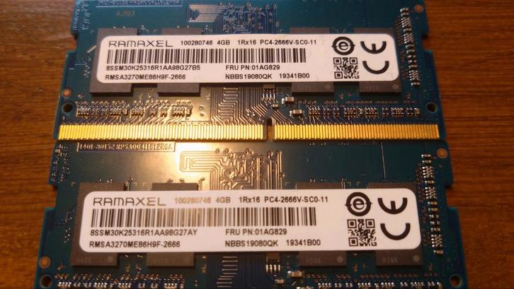 2x Ramaxel 4GB DDR4 SO-DIMM 2666MT/s, Computers en Software, RAM geheugen, Gebruikt, Laptop, 4 GB, DDR4, Ophalen of Verzenden