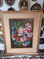 Oud olieverf olieverfschilderij bloemen stilleven G68, Antiek en Kunst, Curiosa en Brocante, Ophalen of Verzenden