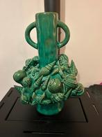 Groen-blauwe Vaas met Zeevruchten - Nieuw!, Aardewerk of Porselein, Nieuw, Ophalen of Verzenden, Minder dan 50 cm