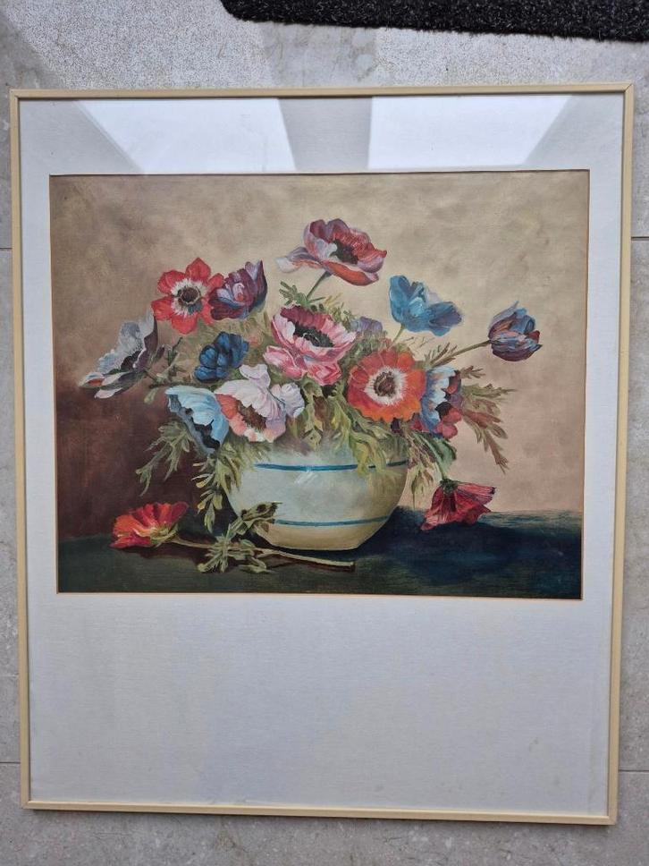 olieverfschilderij anemonen in vaas, Antiek en Kunst, Kunst | Schilderijen | Klassiek, Ophalen