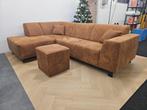 Hoekbank - Cognac - Microvezel + Hocker, 125 cm of meer, 125 cm of meer, Zo goed als nieuw, Info@homefriesland.nl