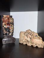 2 x Chinees Japanse speksteen beelden Handgemaakt, Ophalen of Verzenden