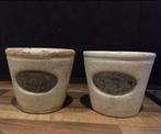 Twee terracotta vintage set bloempotten beige Welcom diverse, Rond, Binnen, Ophalen of Verzenden, Zo goed als nieuw